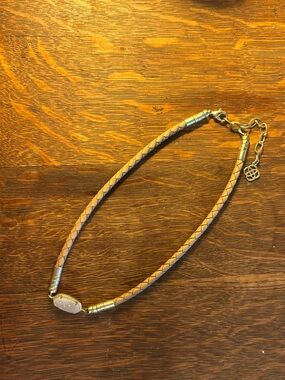 Kendra Scott Leather Braided Cooper Choker necklace. Sparkling drusy pendant.